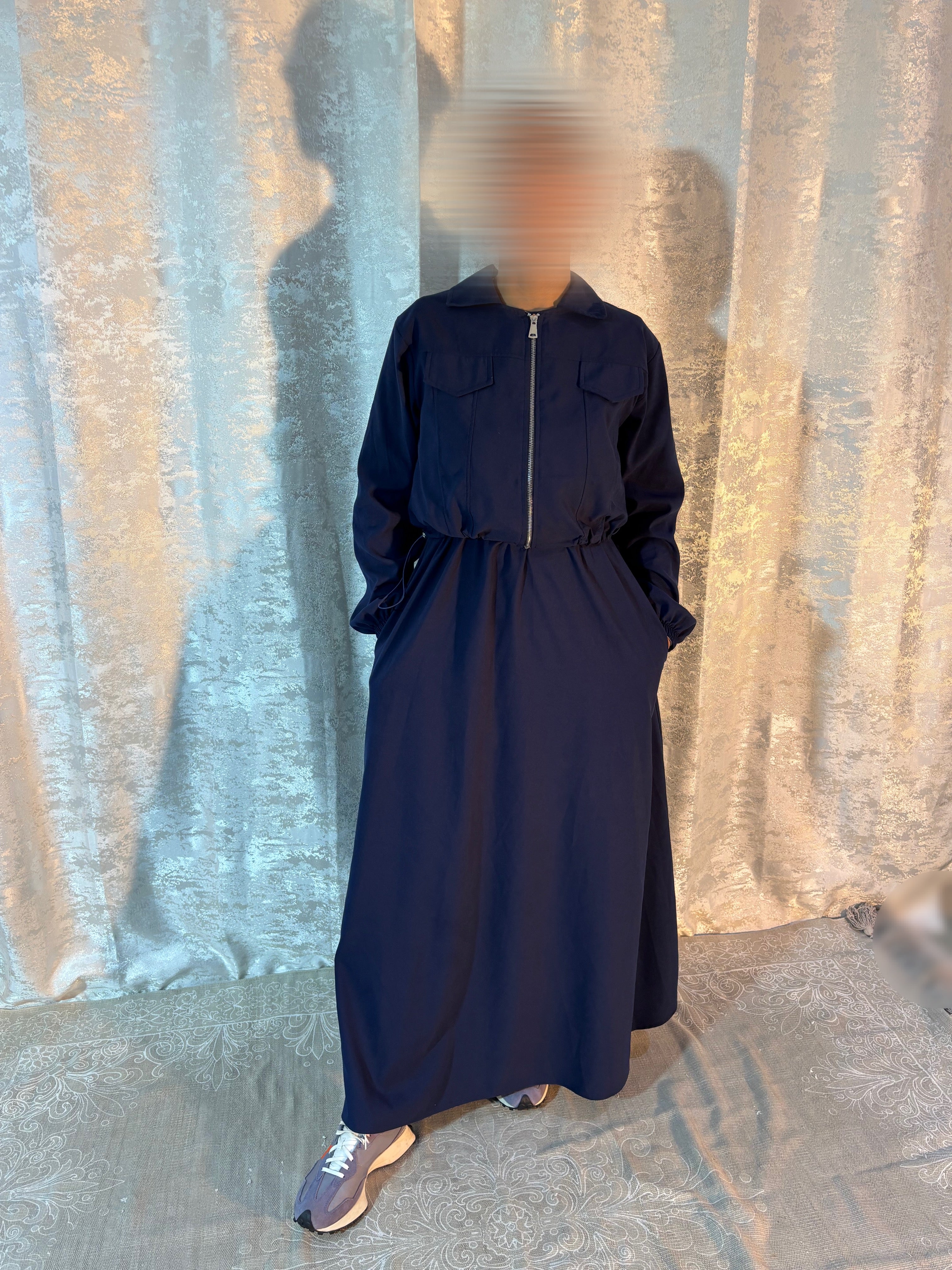 Robe Longue Zippée Bleu Marine – Elmastora