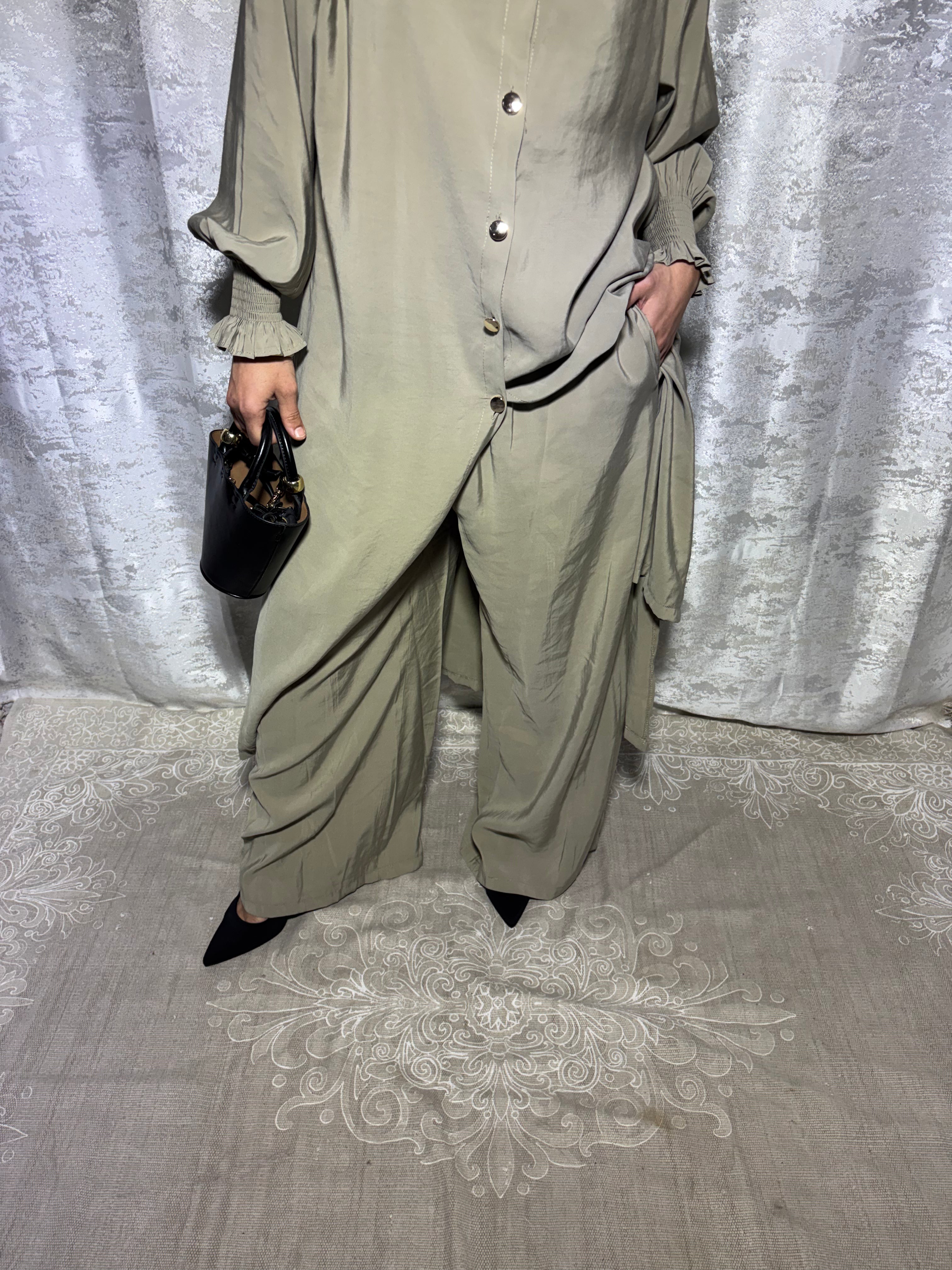 Ensemble tunique longue & pantalon fluide Vert - Elmastora