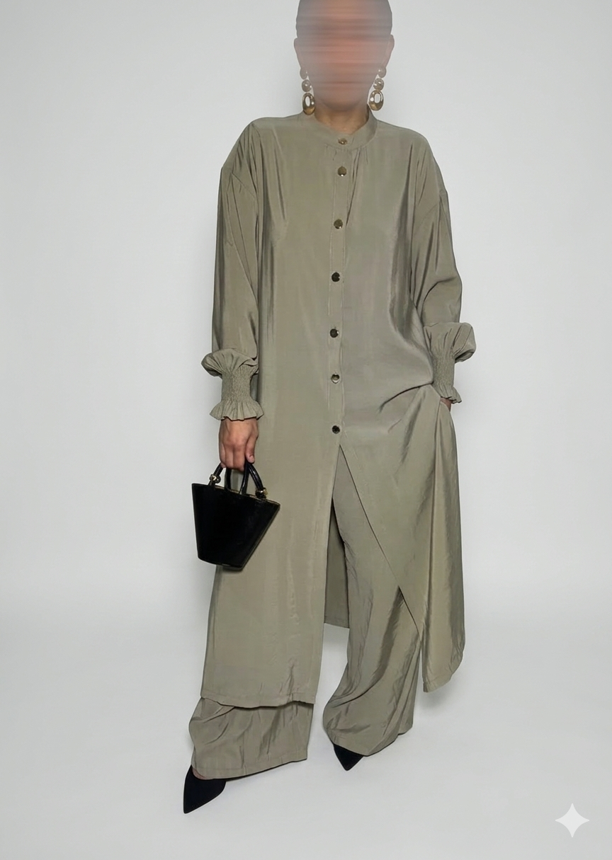 Ensemble tunique longue & pantalon fluide Vert - Elmastora