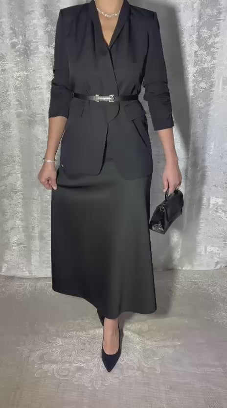 Ensemble Élégance Noir Manches Retroussées